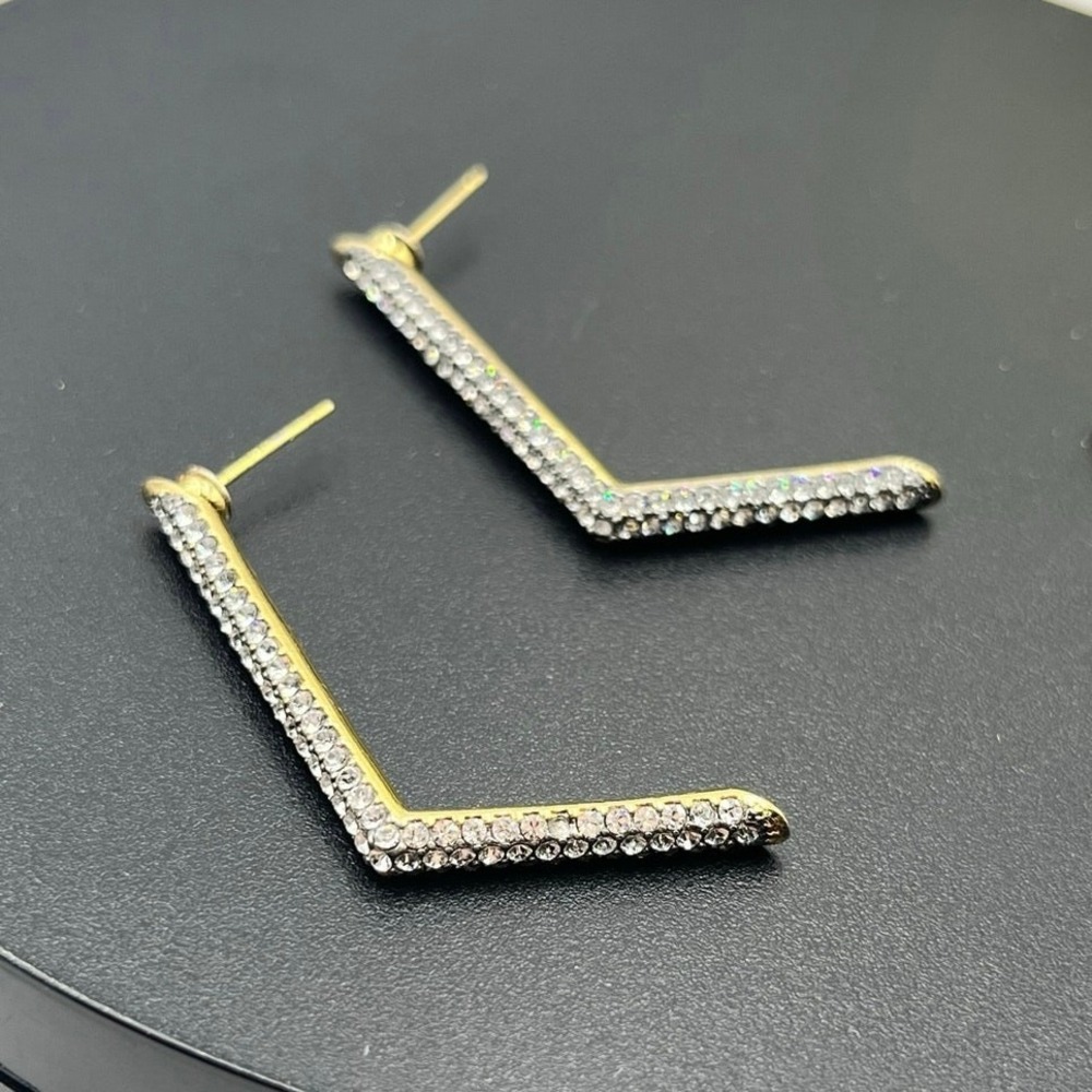 Demarson Yana Angular Pave‎  Swarovski Crystal Gold Plated Front Part Earrings